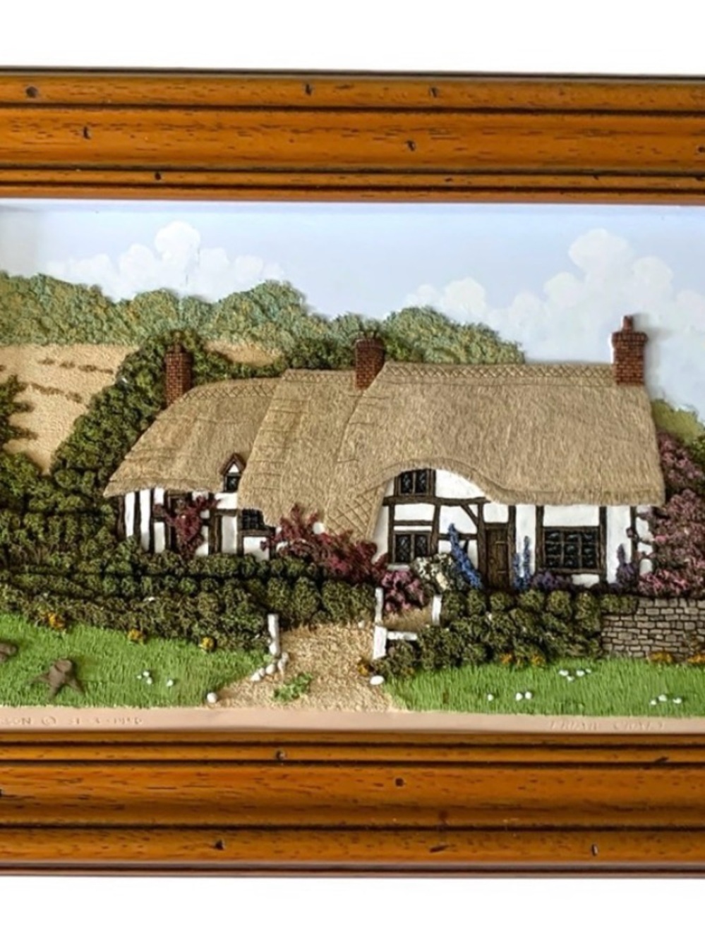 VTG Honeysuckle Cottage Shropshire Raised Ceramic 3D Framed Hanging Wall Art